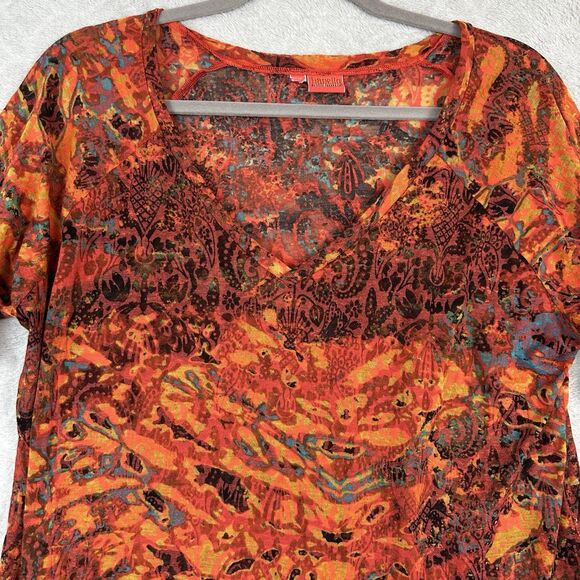 Tianello Knit Burnout Jacquard Toni Tunic L Orange Asymmetrical Wearable Artsy - Picture 2 of 11